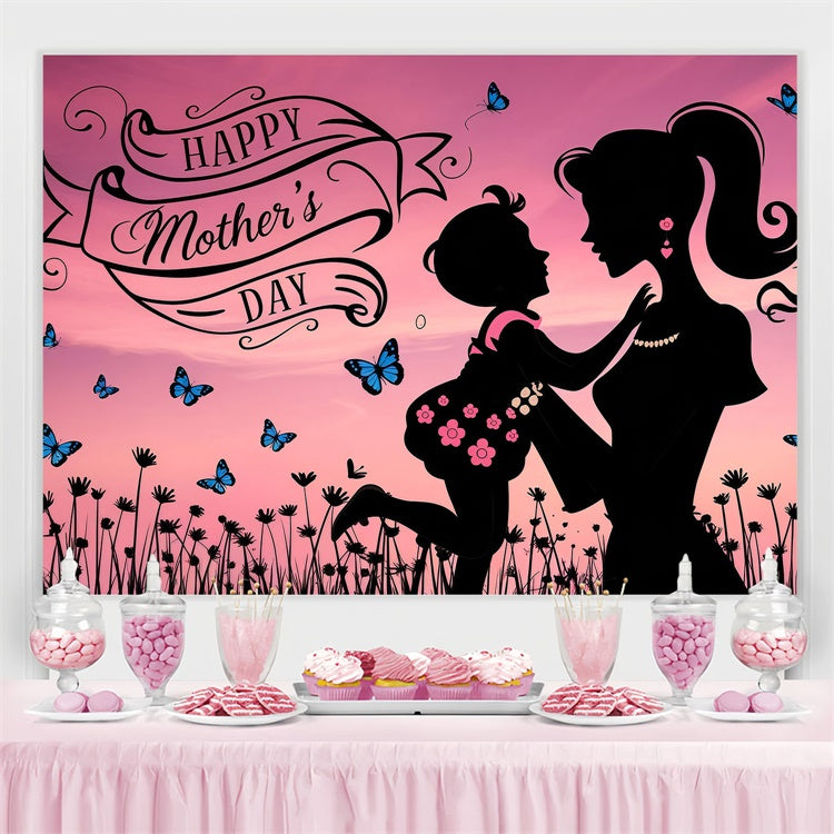 Backdrops für Muttertag Rosa Himmel Schmetterling Personalisierte Hintergrund GQ3-172
