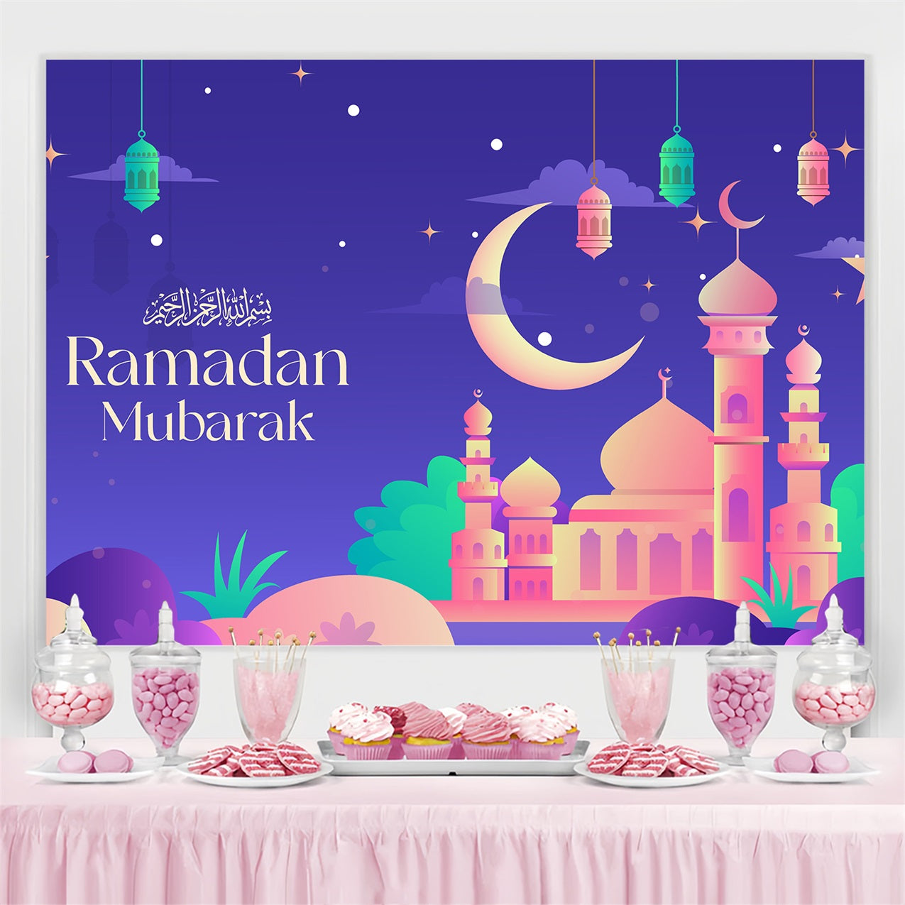 Ramadan Backdrops Bunte Dämmerung Moschee Feier Backdrop GQ3-18