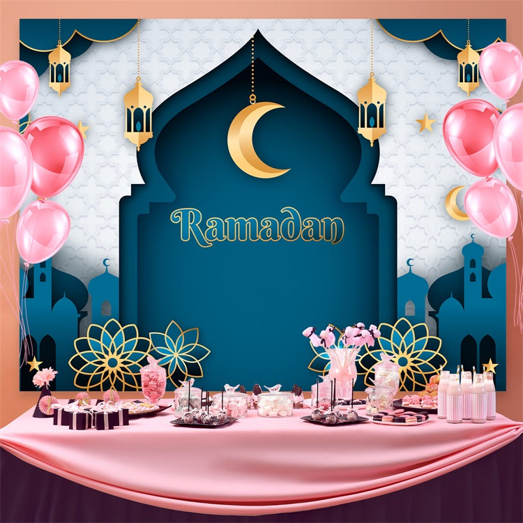 Ramadan Mubarak Backdrop Klassischer Blauer Halbmond Bogen Backdrop GQ3-20