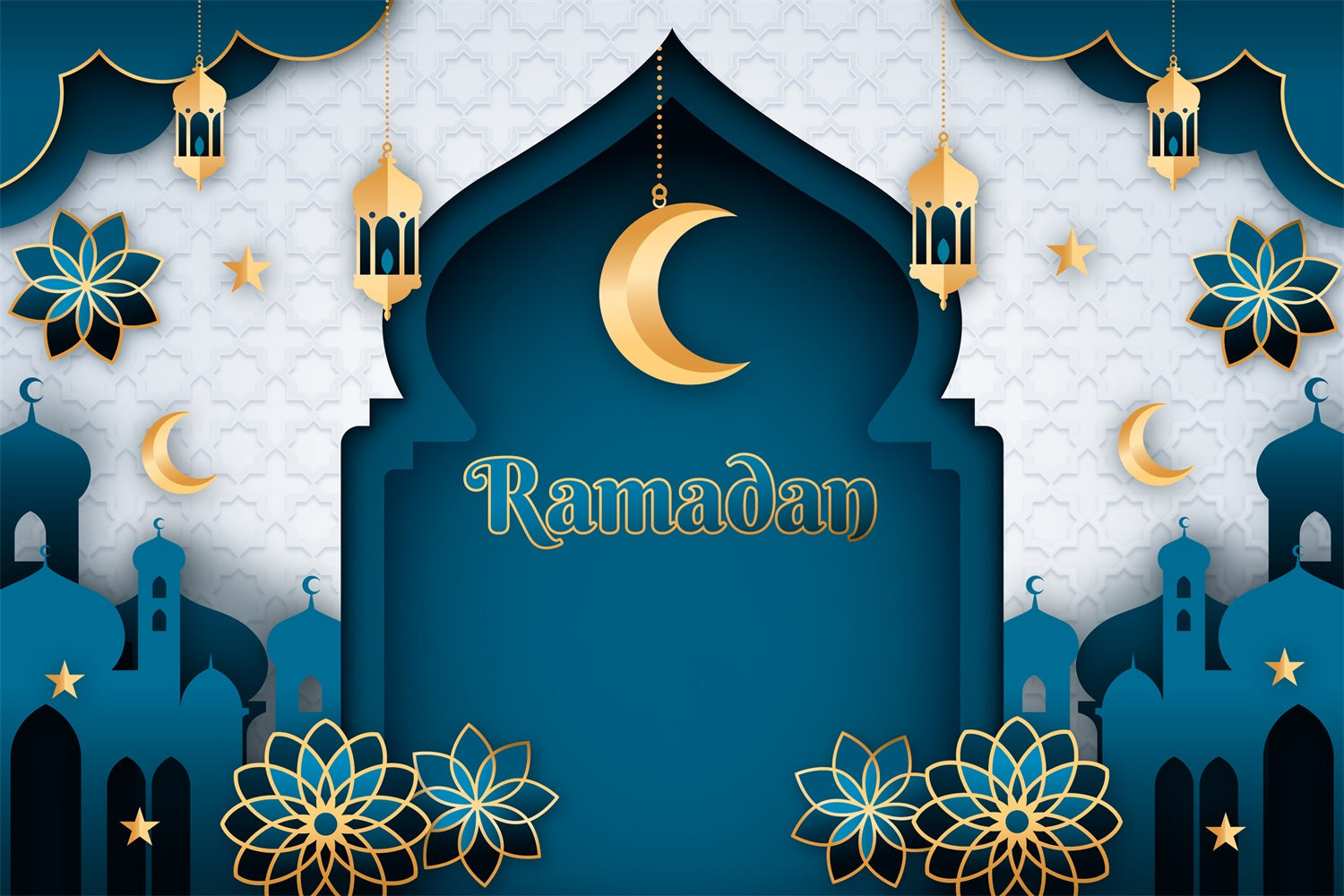 Ramadan Mubarak Backdrop Klassischer Blauer Halbmond Bogen Backdrop GQ3-20
