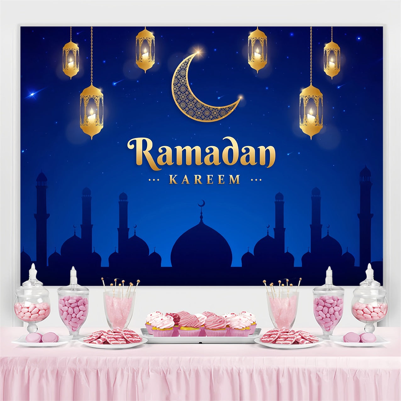 Ramadan Backdrops Goldene Sichel Laterne Nacht Backdrop GQ3-21