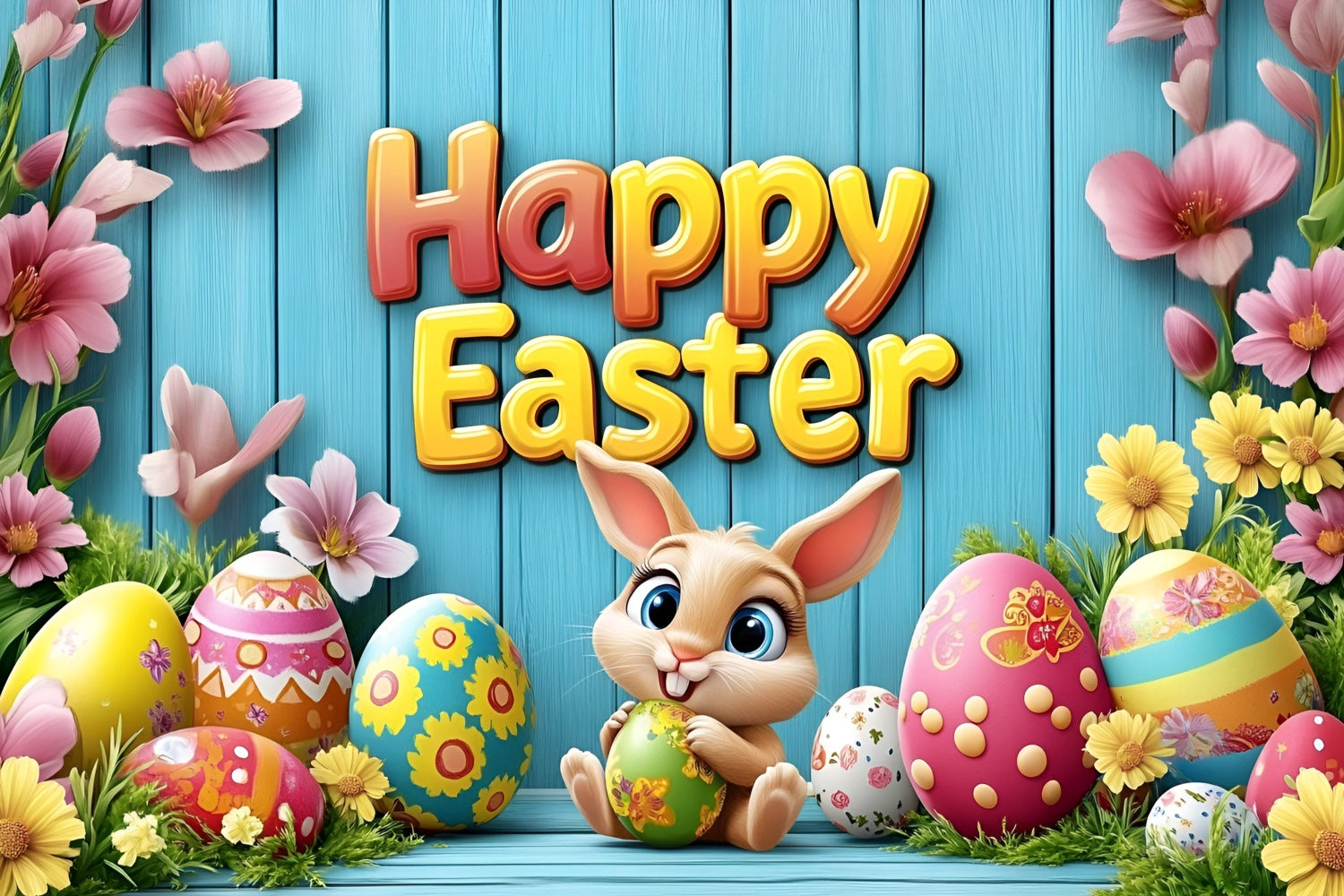 Ostern Fotohintergrund Niedlicher Hase Blume Personalisierter Hintergrund GQ3-210