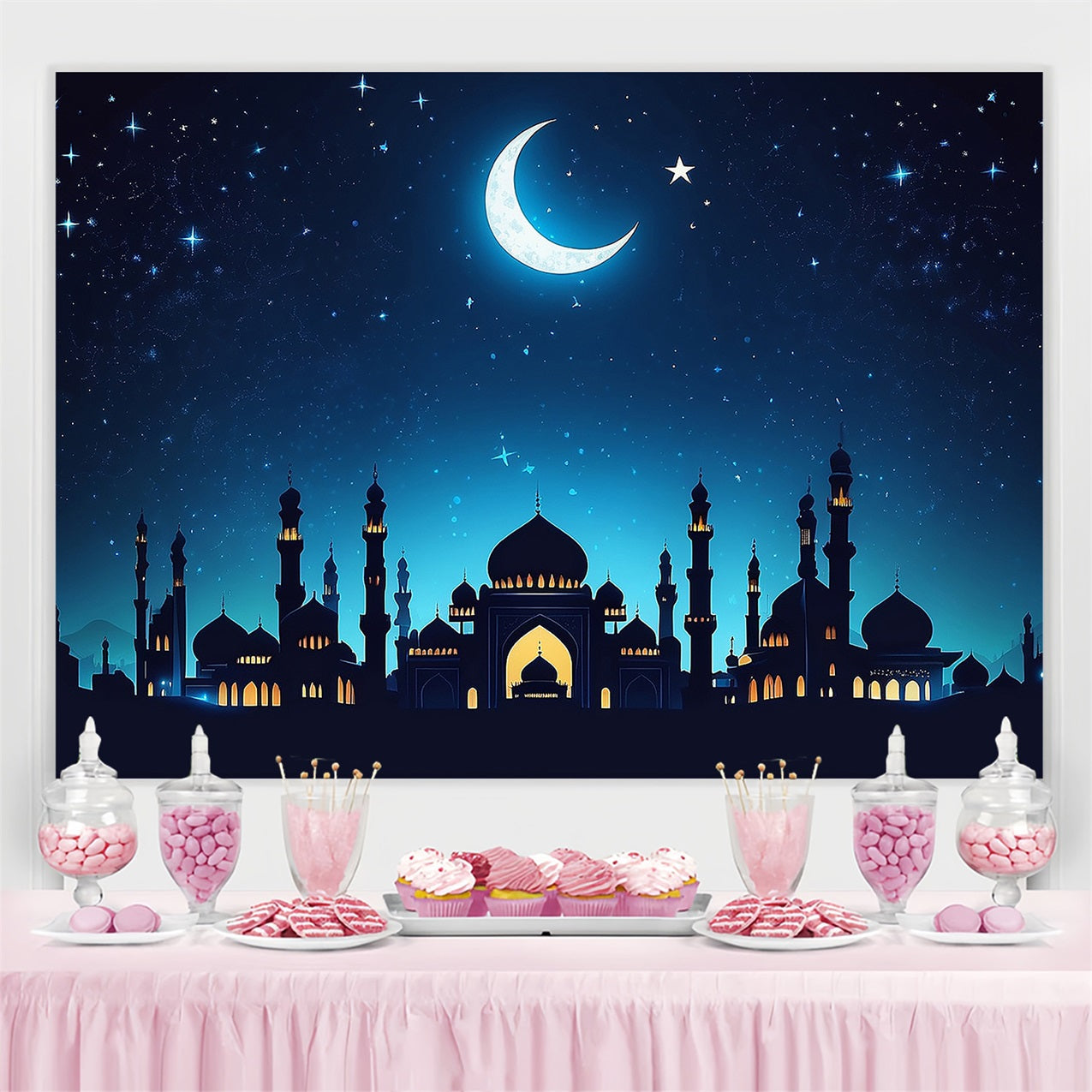 Ramadan Mubarak Backdrop Glühender Palast Halbmond Backdrop GQ3-22