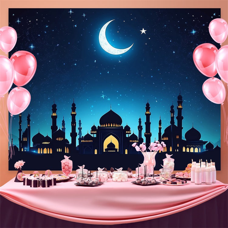 Ramadan Mubarak Backdrop Glühender Palast Halbmond Backdrop GQ3-22