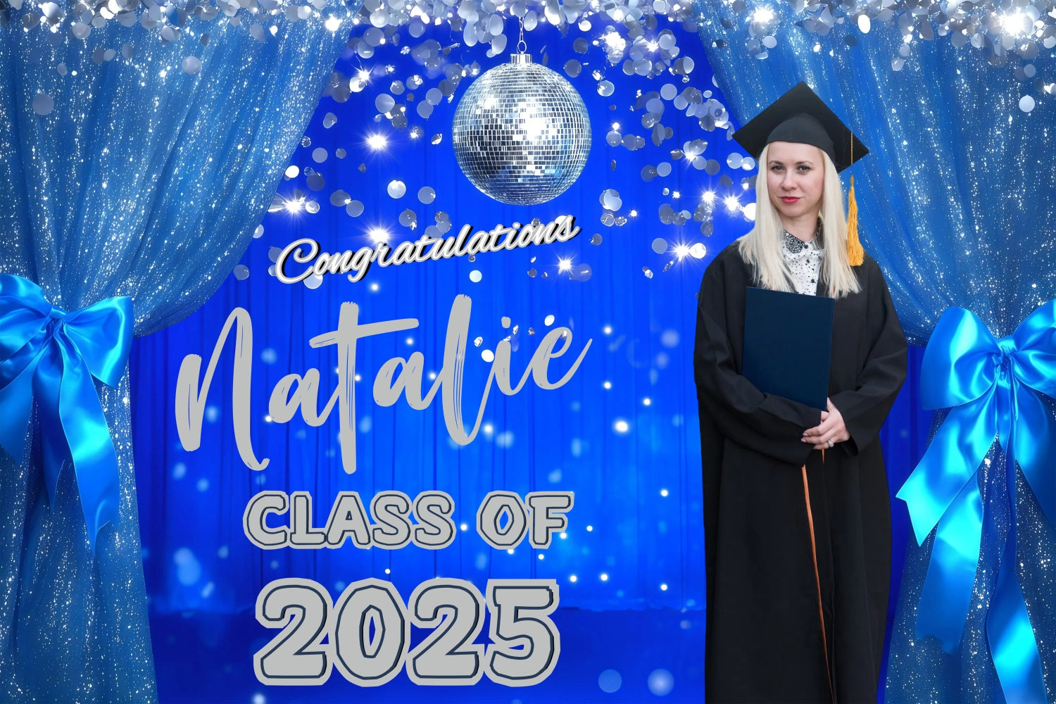 Custom Graduation Backdrop Glitter Drapes Blau Graduation Party Backdrop GQ3-239