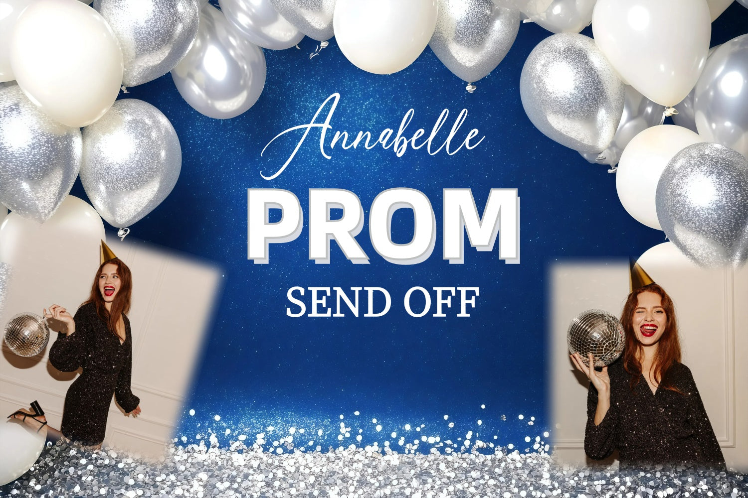 Prom Backdrop Silber Konfetti Ballon Graduation Party benutzerdefinierte Kulisse GQ3-240
