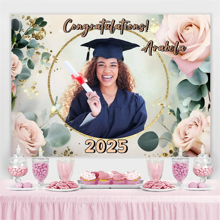 Personalisierte Graduation Backdrop Weiche Rose Rahmen Graduation Party Backdrop GQ3-241