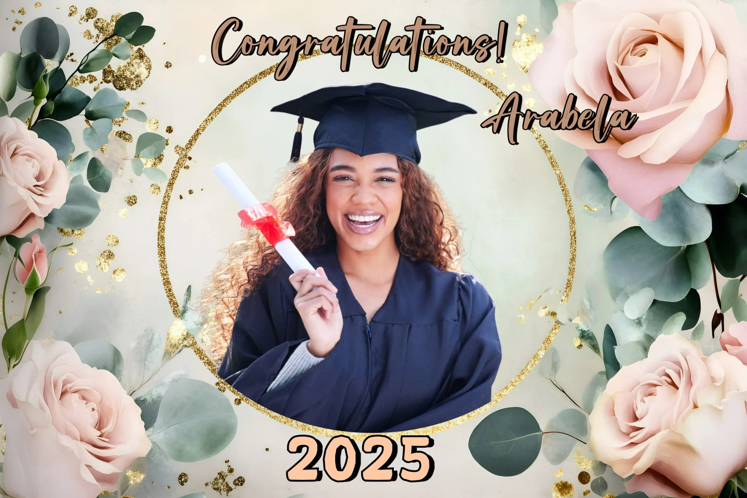 Personalisierte Graduation Backdrop Weiche Rose Rahmen Graduation Party Backdrop GQ3-241