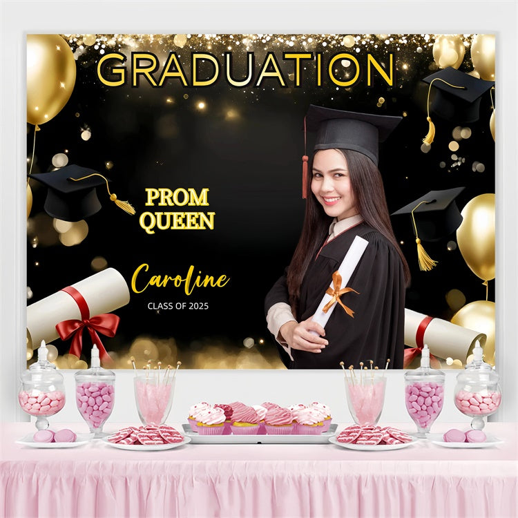 Prom 2025 Backdrop Gold Ballons Glänzend Graduation Party Customized Backdrop GQ3-244