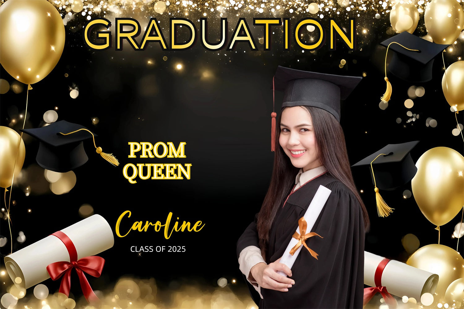 Prom 2025 Backdrop Gold Ballons Glänzend Graduation Party Customized Backdrop GQ3-244