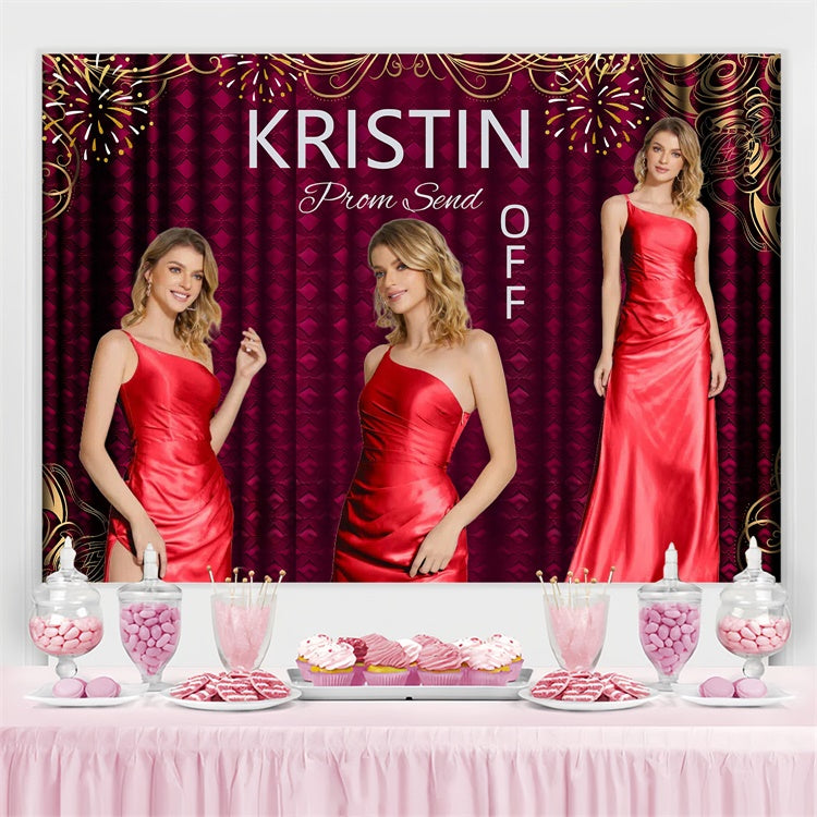 Abschlussball Fotokulisse Rot Glam Graduation Party Personalisierte Kulisse GQ3-245