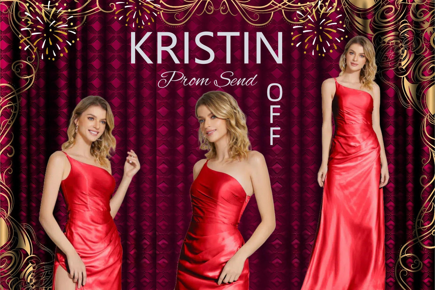 Abschlussball Fotokulisse Rot Glam Graduation Party Personalisierte Kulisse GQ3-245