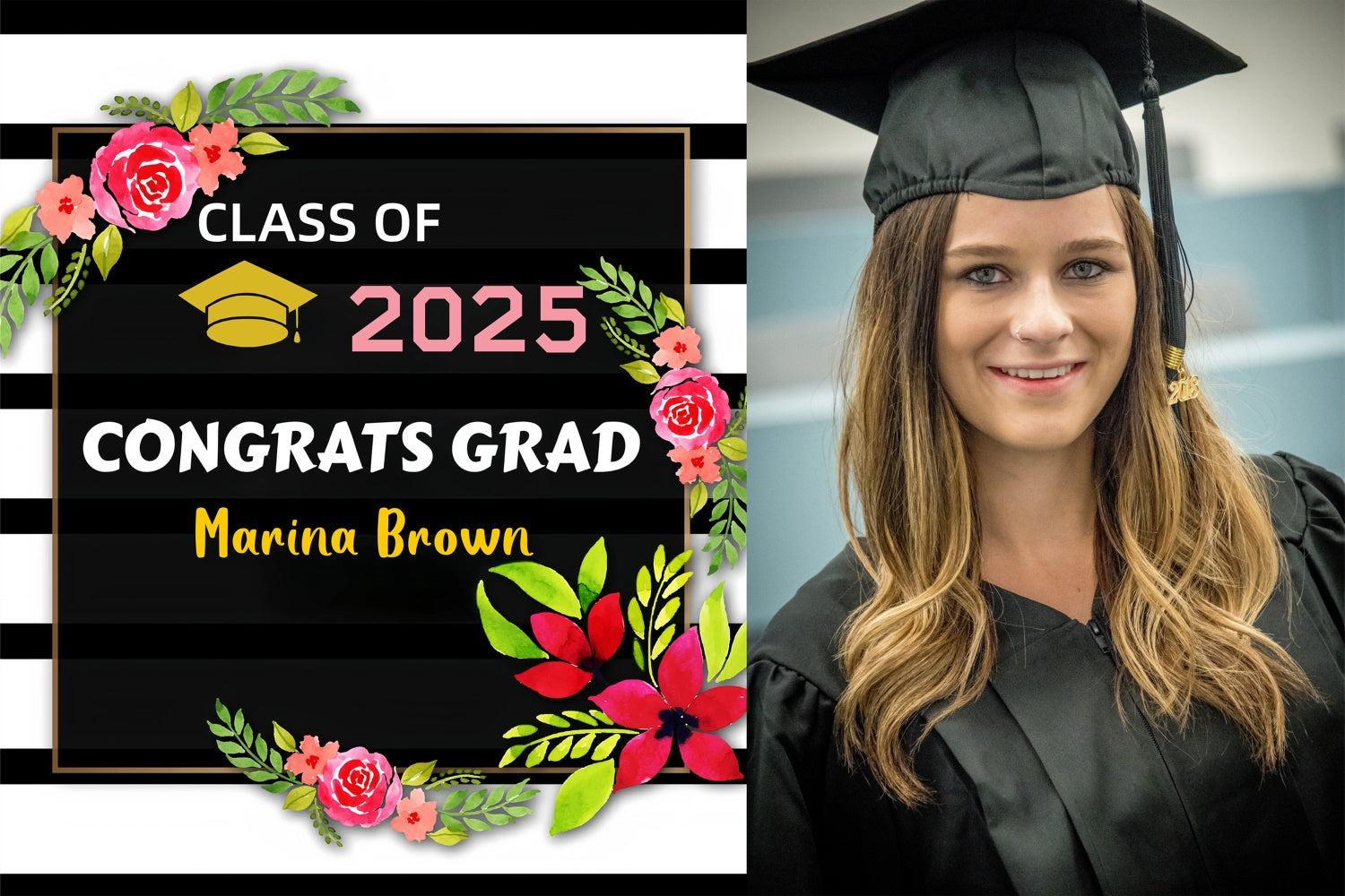 Customized Graduation Backdrop Schwarz Weiß Streifen Graduation Party Backdrop GQ3-246