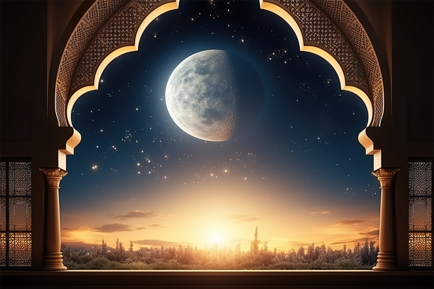 Ramadan Backdrops Majestätischer mondbeschienener Torbogen Backdrop GQ3-25