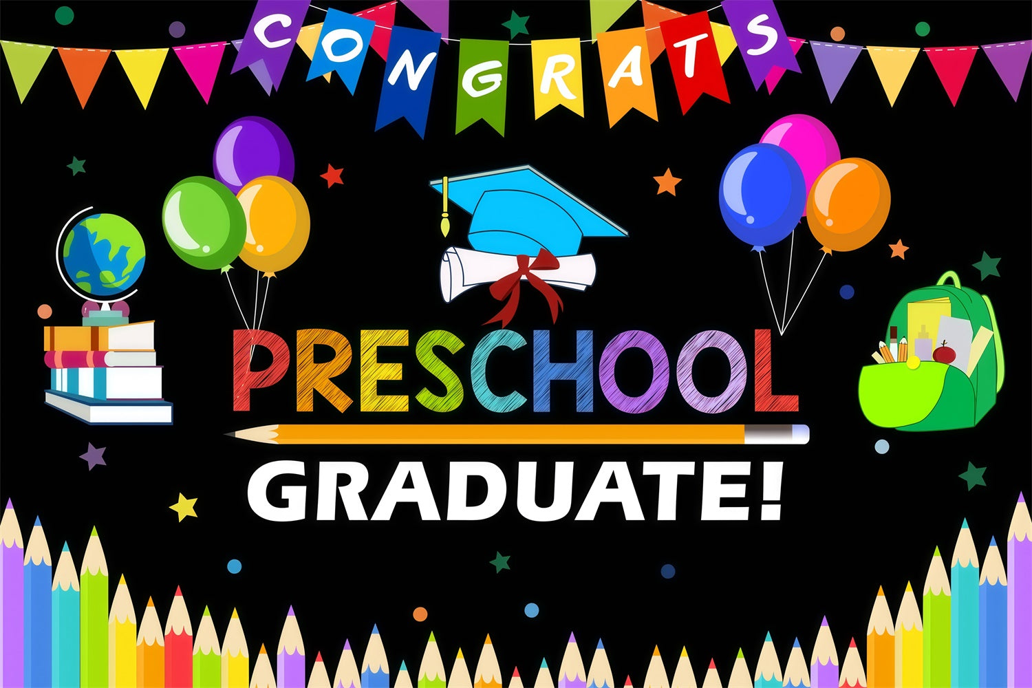 Preschool Graduation Backdrop Regenbogen Bleistift Graduation Party Hintergrund GQ3-255