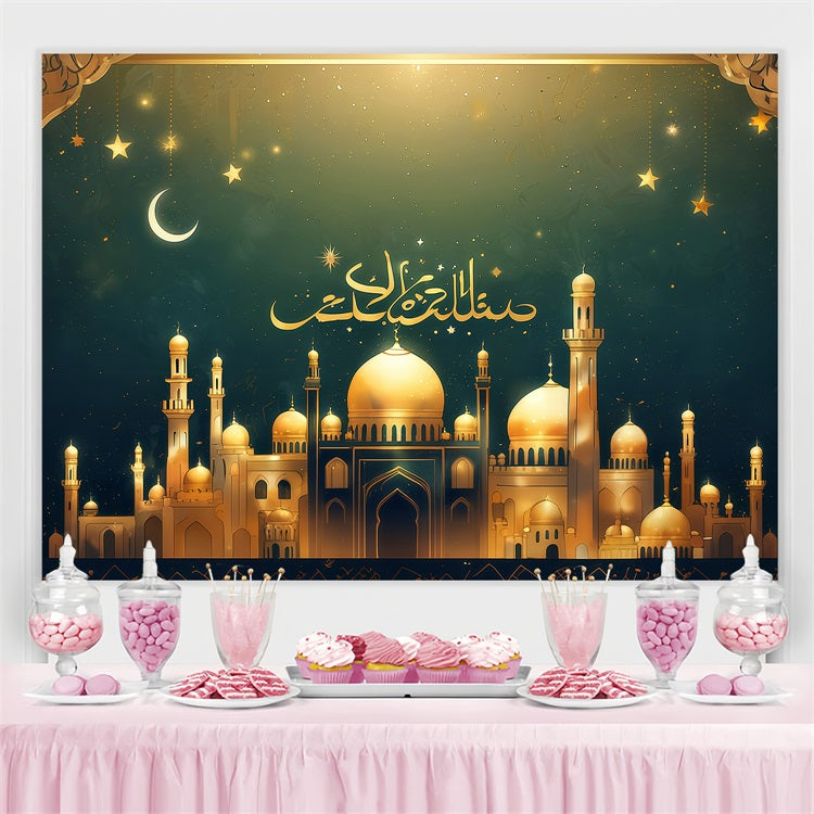 Ramadan Backdrops Goldener Halbmond über Moschee Backdrop GQ3-27