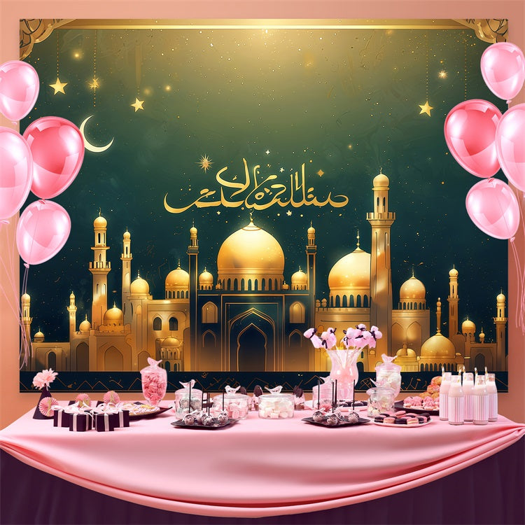 Ramadan Backdrops Goldener Halbmond über Moschee Backdrop GQ3-27
