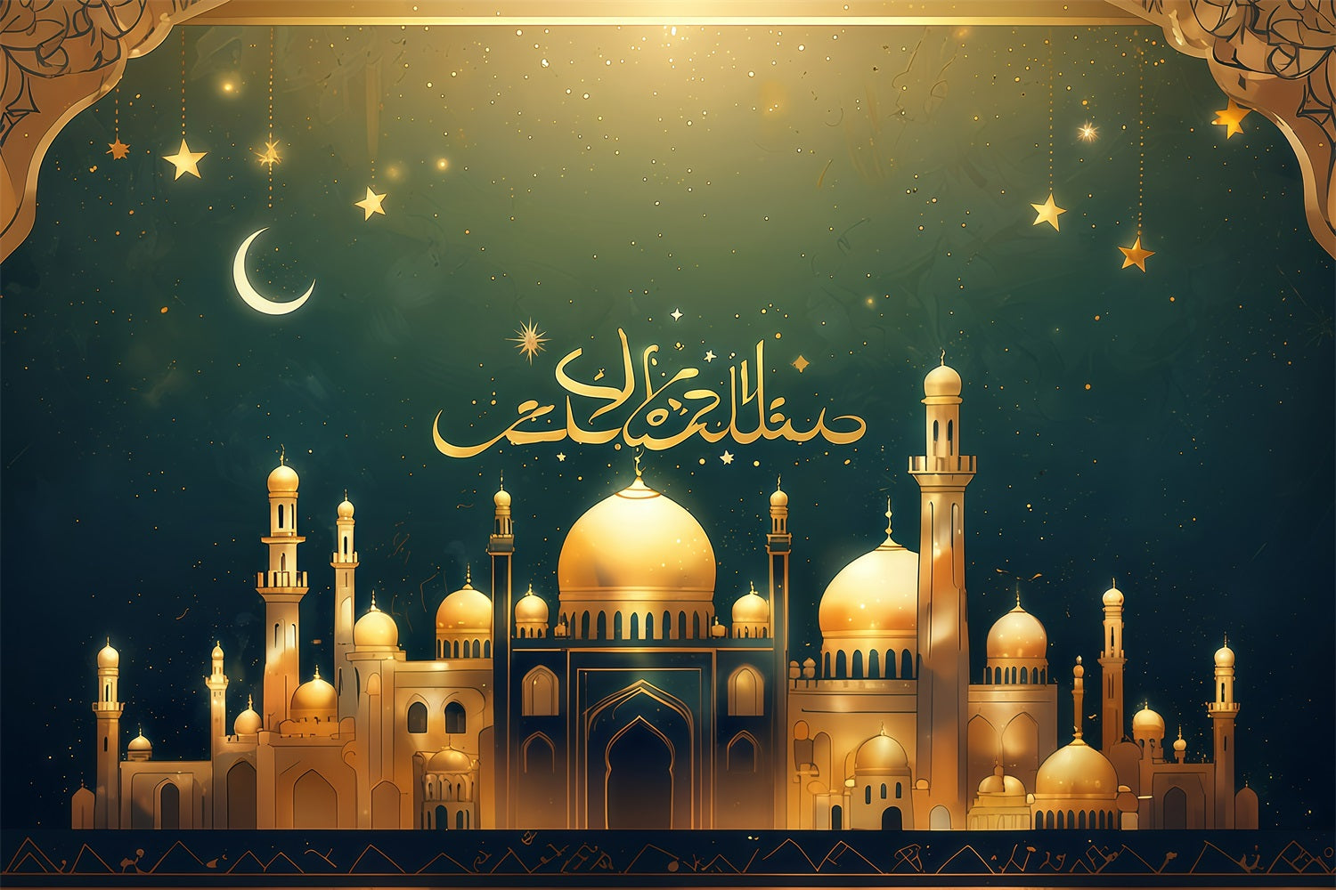 Ramadan Backdrops Goldener Halbmond über Moschee Backdrop GQ3-27