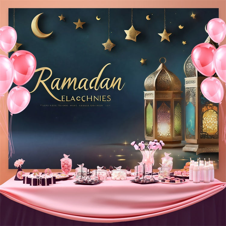 Ramadan Mubarak Backdrop Königliche Laternen Mondsichel Backdrop GQ3-34