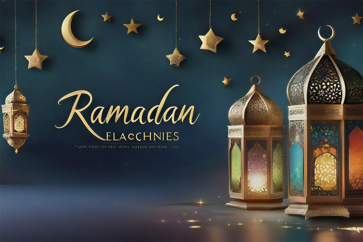 Ramadan Mubarak Backdrop Königliche Laternen Mondsichel Backdrop GQ3-34