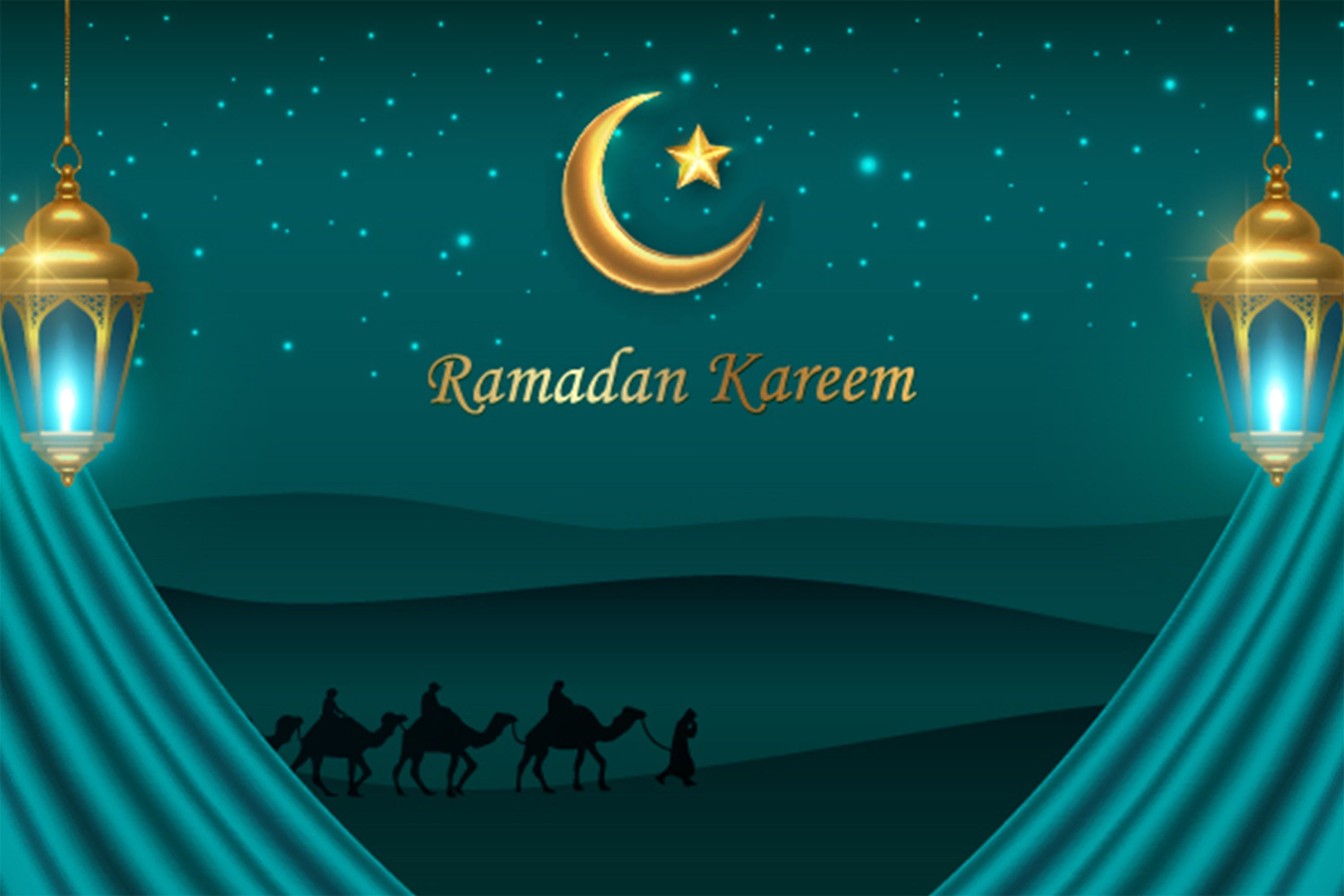 Ramadan Mubarak Backdrop Sternennacht Wüste Kamele Backdrop GQ3-36