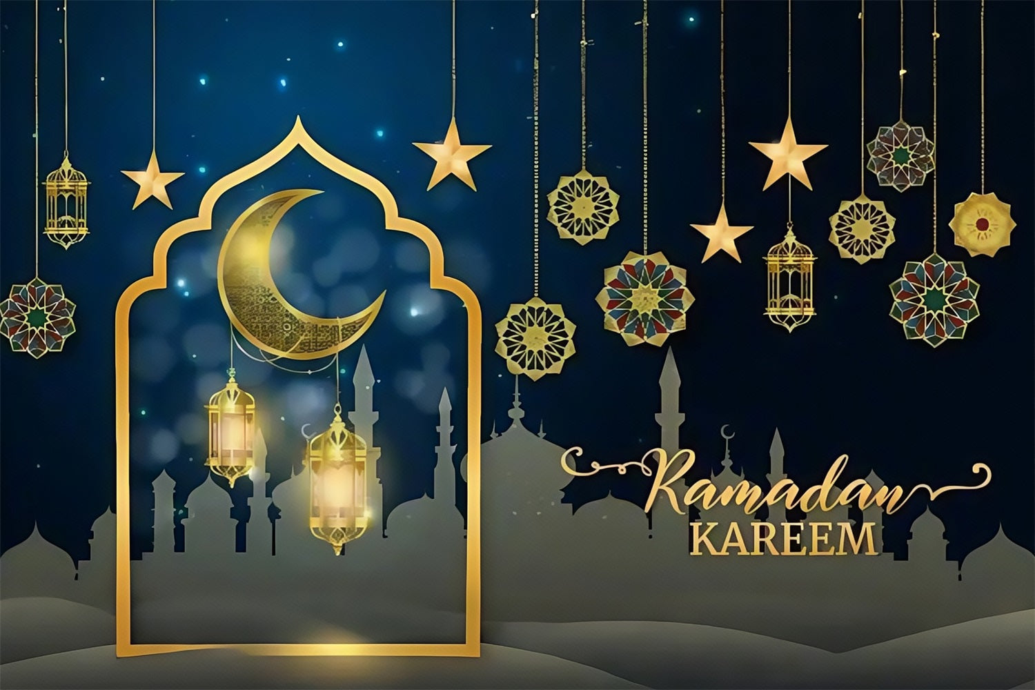 Ramadan Mubarak Backdrop Hängende Ornamente Halbmond Backdrop GQ3-38