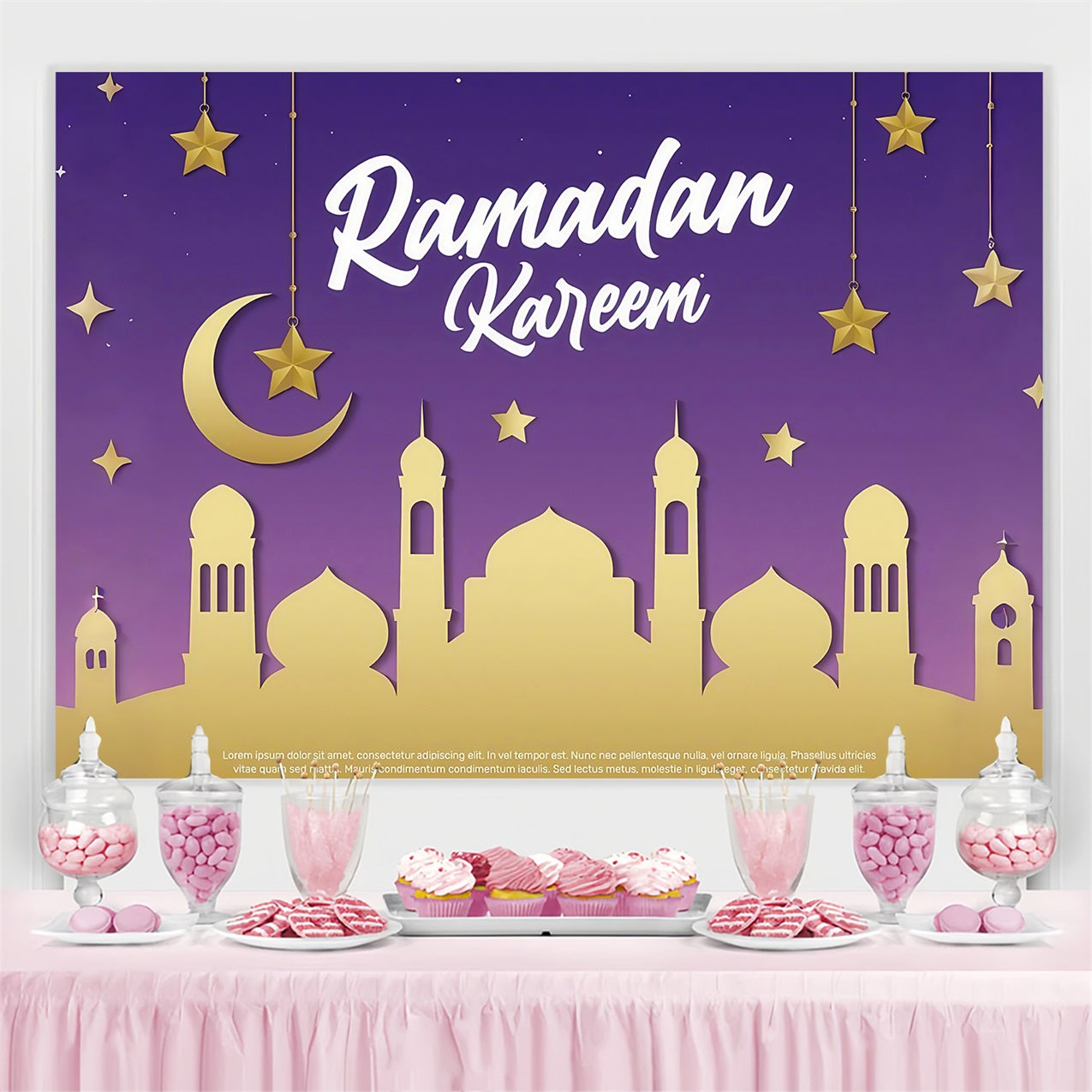 Ramadan Backdrops Lila Dämmerung Mondsichel Feier Backdrop GQ3-39