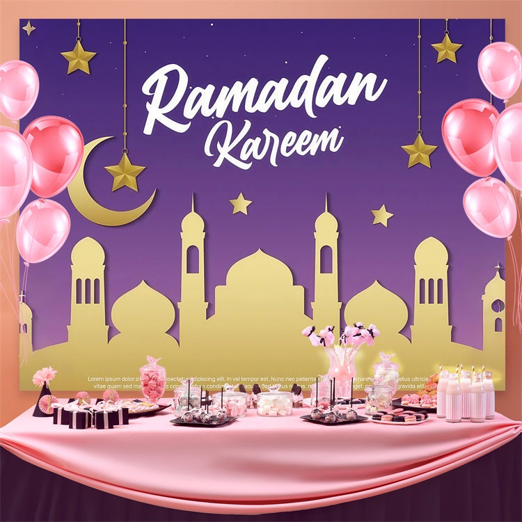 Ramadan Backdrops Lila Dämmerung Mondsichel Feier Backdrop GQ3-39