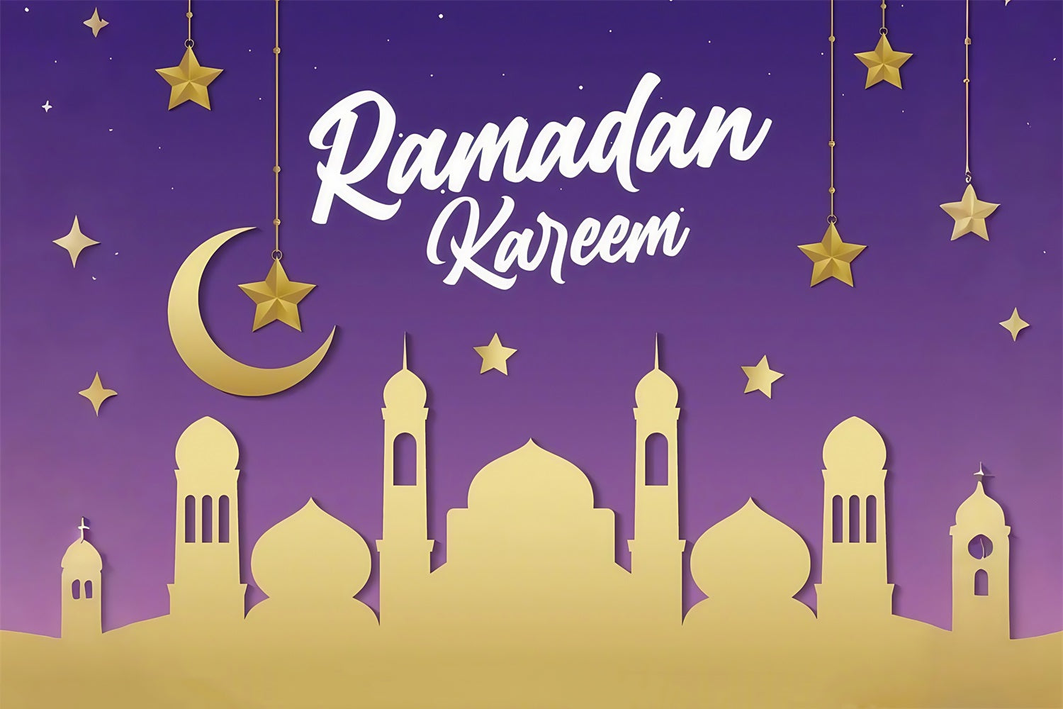 Ramadan Backdrops Lila Dämmerung Mondsichel Feier Backdrop GQ3-39