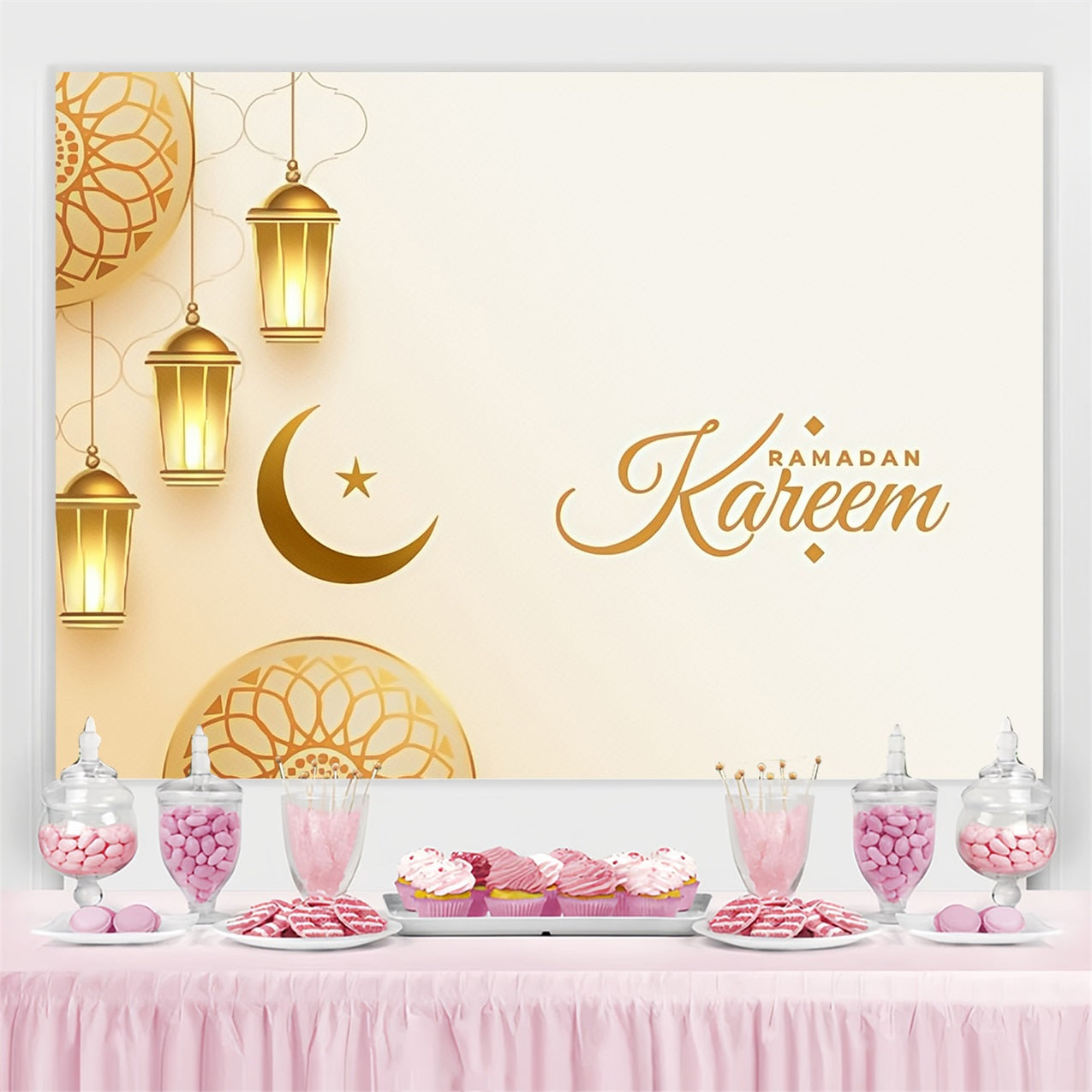 Ramadan Backdrops Goldene Mondsichel Laterne Kareem Backdrop GQ3-41