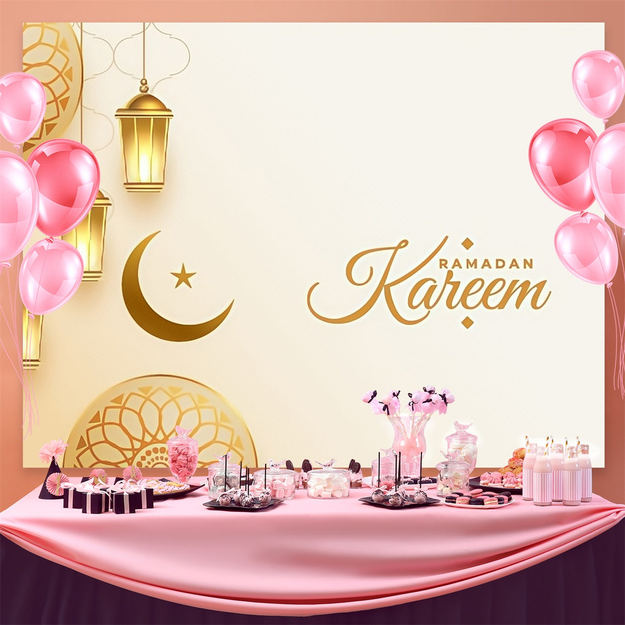 Ramadan Backdrops Goldene Mondsichel Laterne Kareem Backdrop GQ3-41