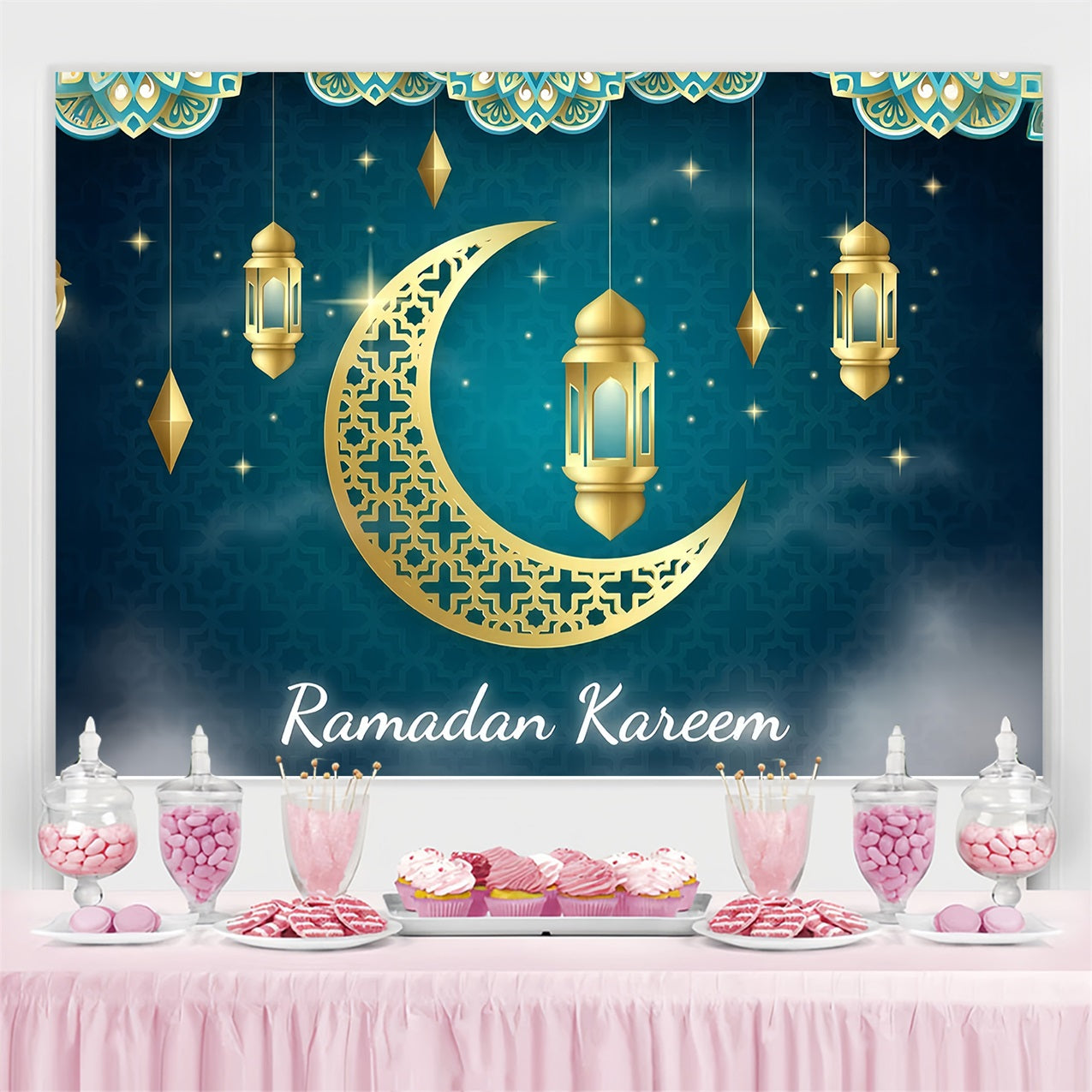 Ramadan Backdrops Gold Halbmond Laterne Backdrop GQ3-5