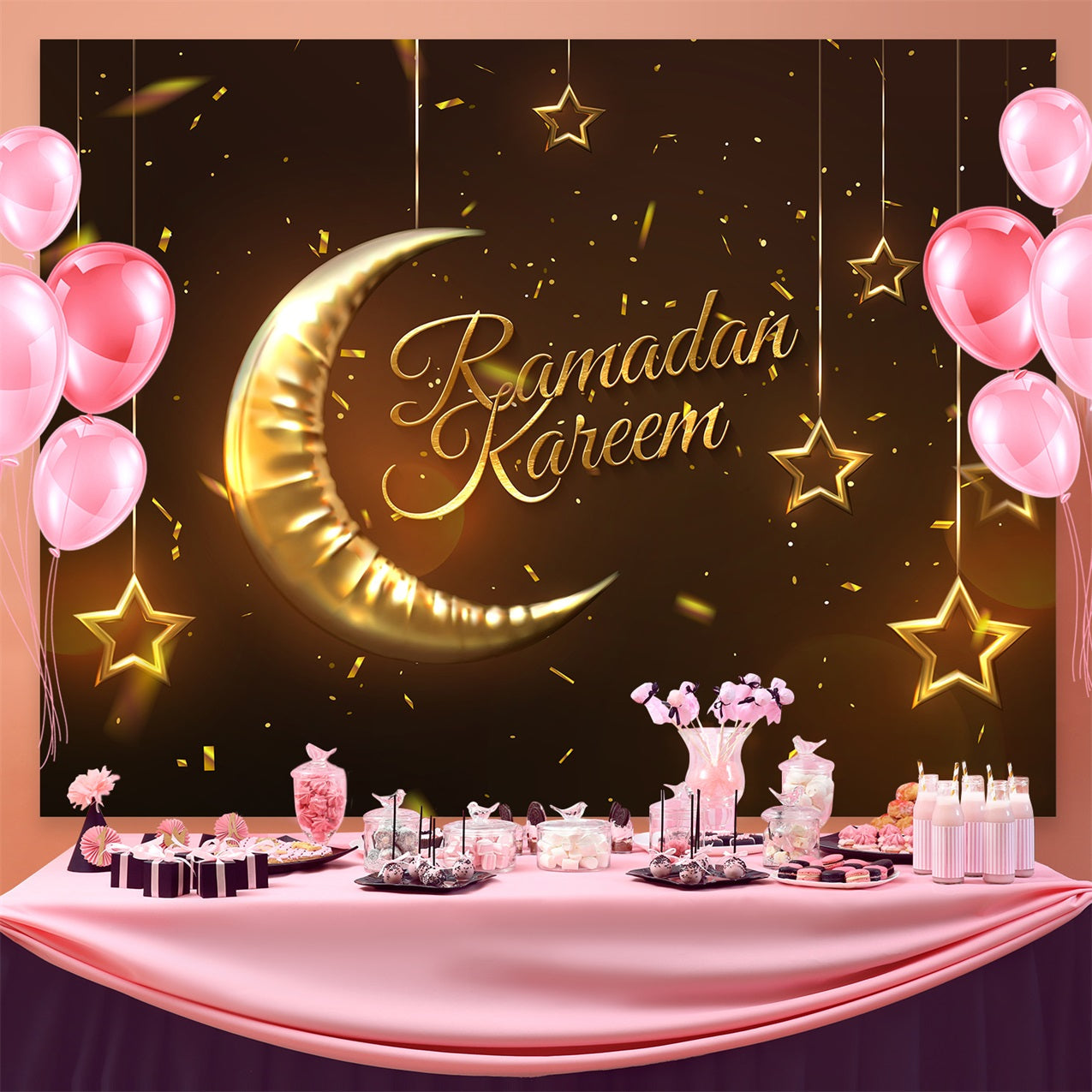 Ramadan Backdrops Goldene Mondsichel Backdrop GQ3-7