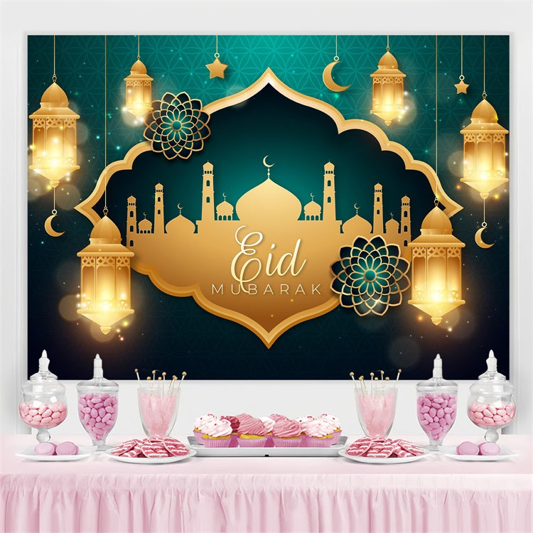 Eid Mubarak Backdrop Luxuriöse Gold Moschee Laterne Backdrop GQ3-70