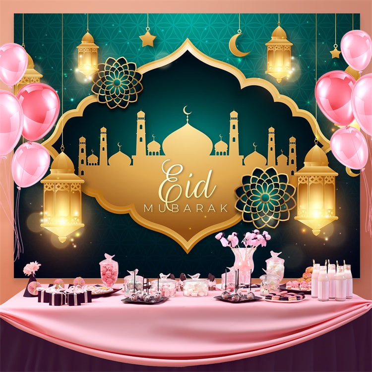 Eid Mubarak Backdrop Luxuriöse Gold Moschee Laterne Backdrop GQ3-70