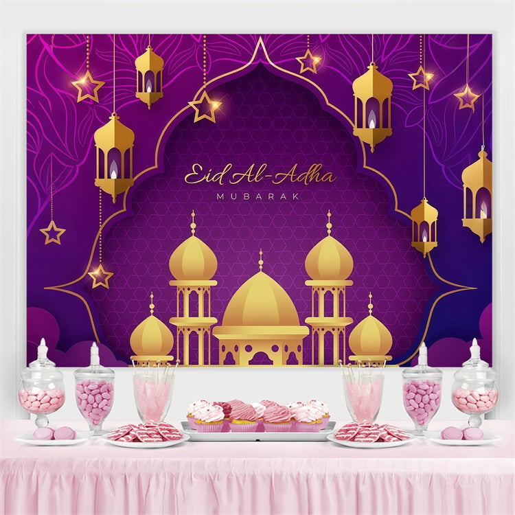 Eid Mubarak Backdrop Eleganter goldener Torbogen Lila Backdrop GQ3-74