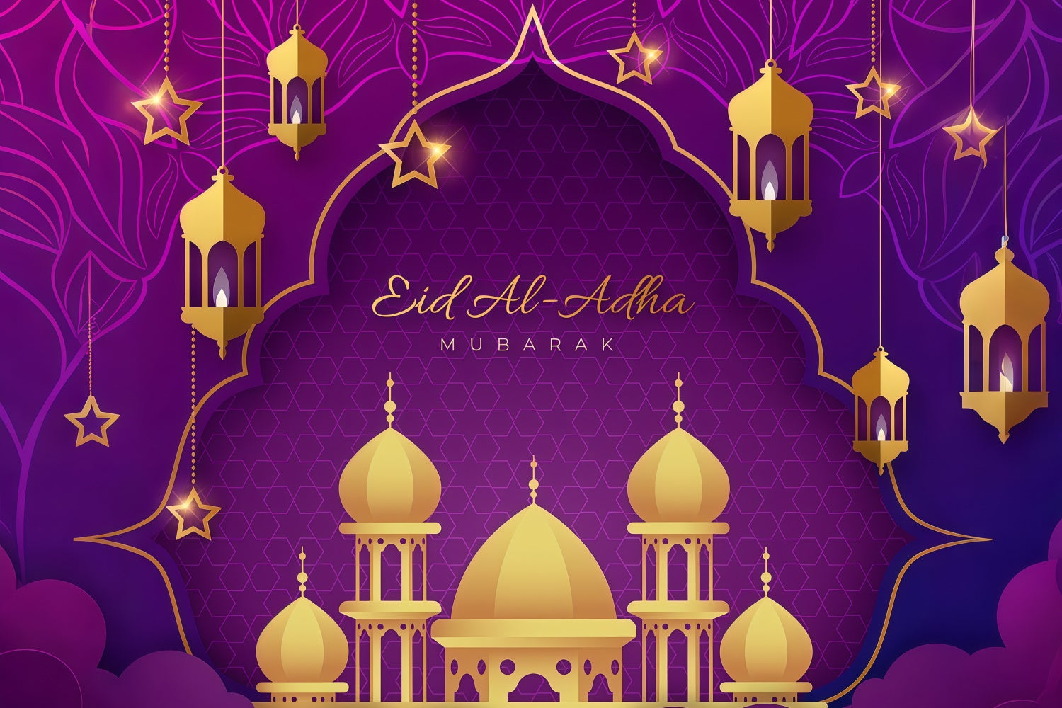 Eid Mubarak Backdrop Eleganter goldener Torbogen Lila Backdrop GQ3-74