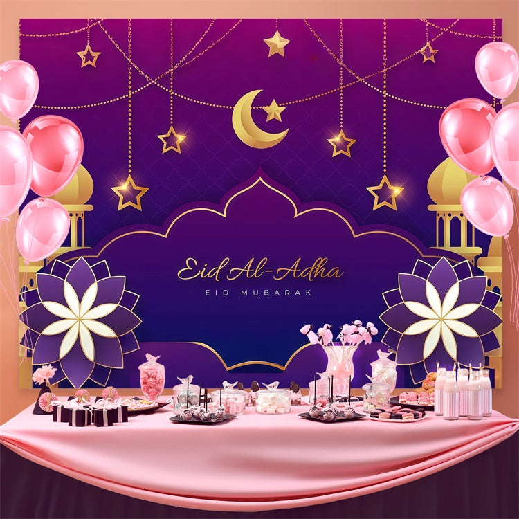 Eid Mubarak Backdrop Islamisches Fest Lila Glühen Backdrop GQ3-77