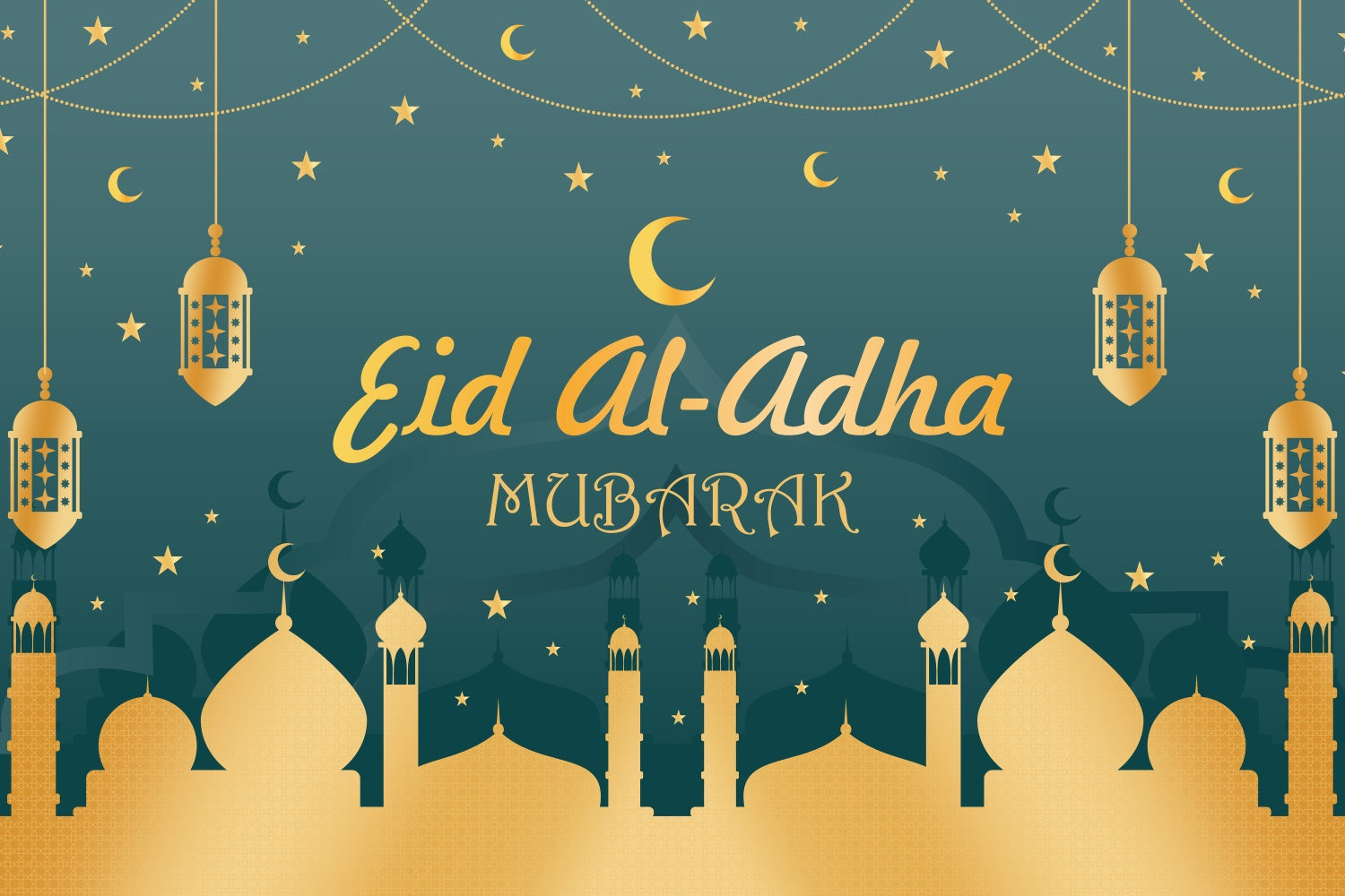 Eid Mubarak Backdrop Grün Nacht Goldene Moschee Backdrop GQ3-81