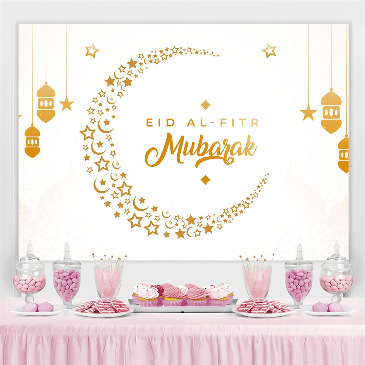 Eid Mubarak Backdrop Minimalistischer Gold Halbmond Eid Backdrop GQ3-88