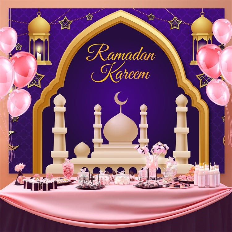 Ramadan Backdrops Königlich Lila Gold Laterne Bogen Backdrop GQ3-9