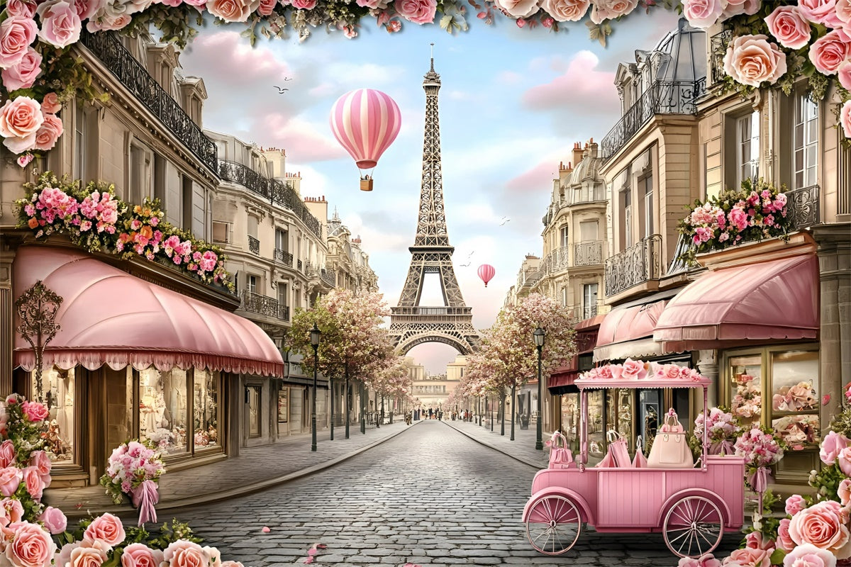 Paris Fotografie Backdrop Elegante Straße Rose Kutsche Hintergrund GQ4-161