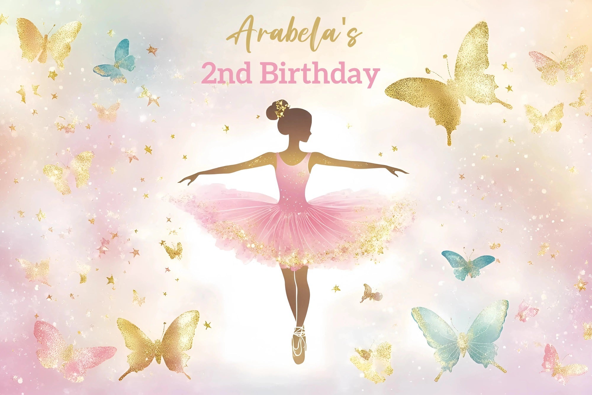 Custom Made Birthday Backdrops Schmetterlinge Rosa Ballerina Backdrop GQ4-221
