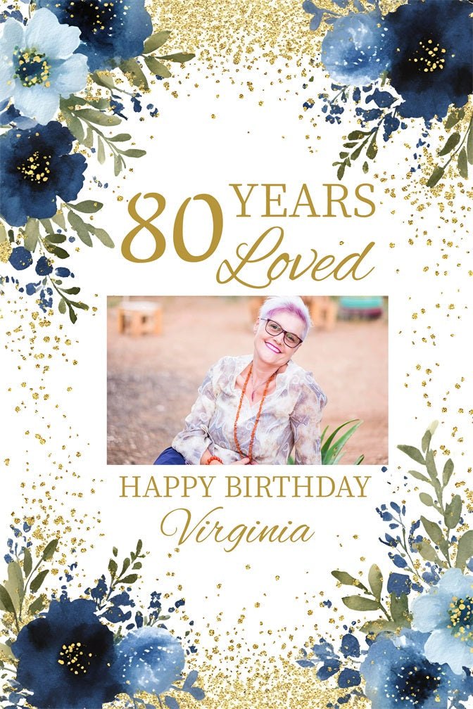 Personalisierte Backdrop Geburtstag Floral 80th Loved Backdrop GQ4-239