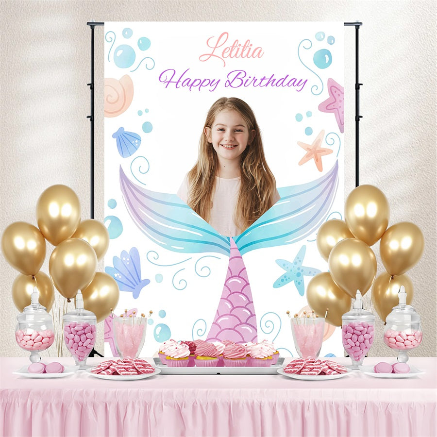 Personalisierte Backdrops Geburtstag Meerjungfrau Schwanz Party Backdrop GQ4-247