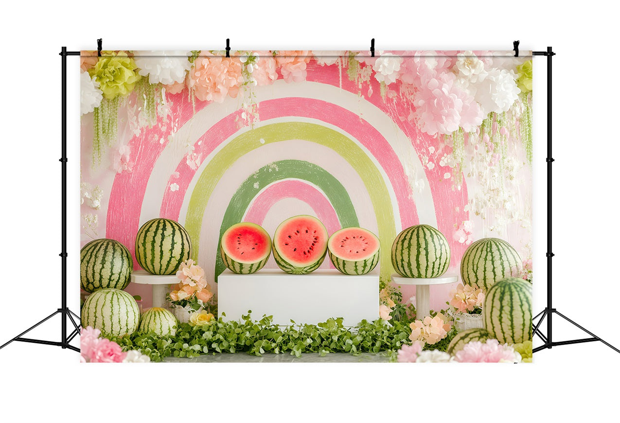 Wassermelone Fotohintergrund Sommer Regenbogen Blumenkulisse GQ4-260