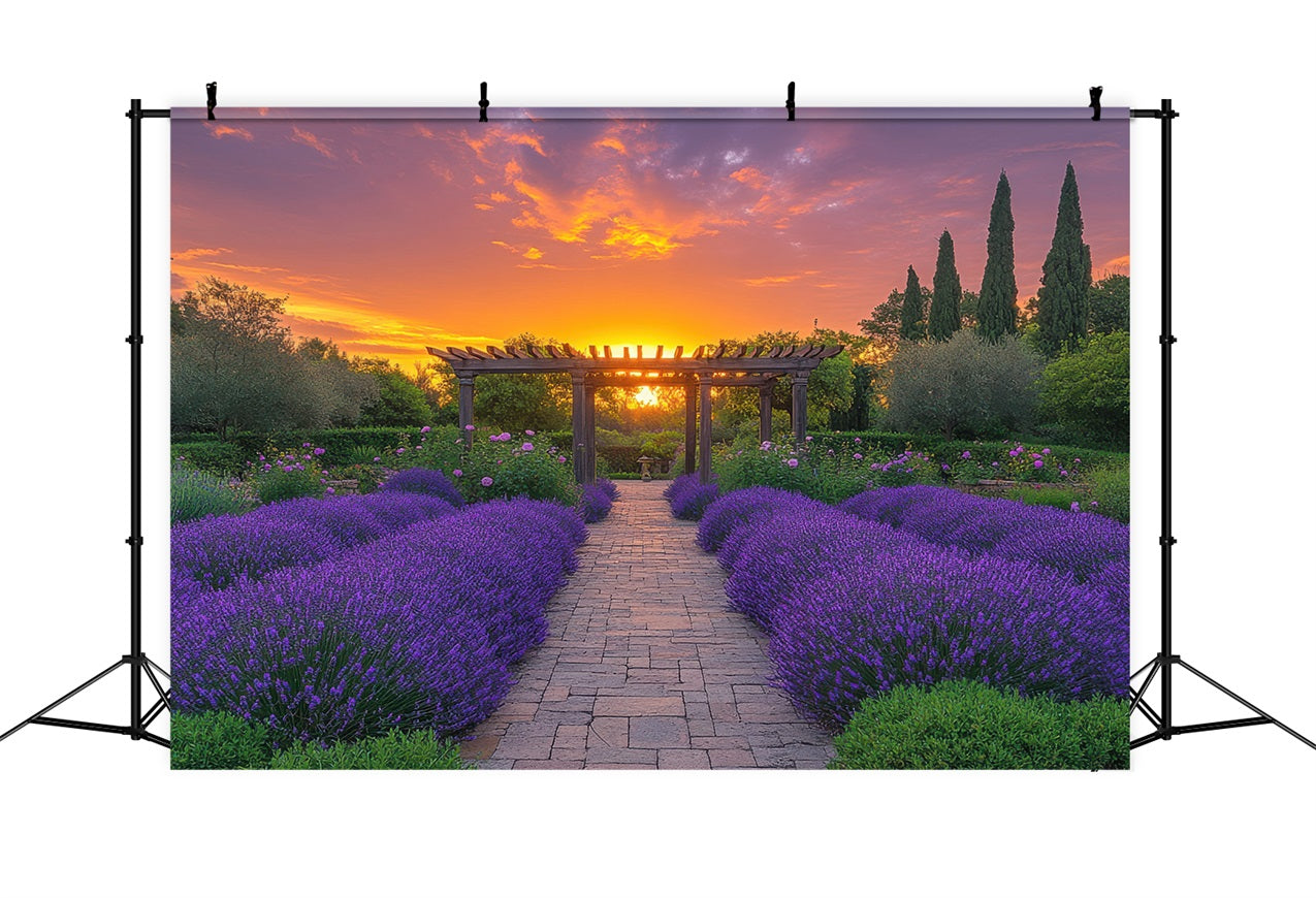 Lila Blumen Backdrop Lavendel Bogengang Sonnenuntergang Fotografie Hintergrund GQ4-28