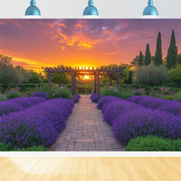 Lila Blumen Backdrop Lavendel Bogengang Sonnenuntergang Fotografie Hintergrund GQ4-28