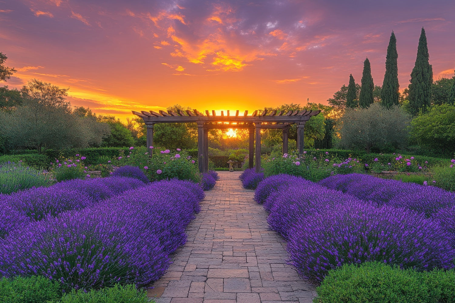 Lila Blumen Backdrop Lavendel Bogengang Sonnenuntergang Fotografie Hintergrund GQ4-28