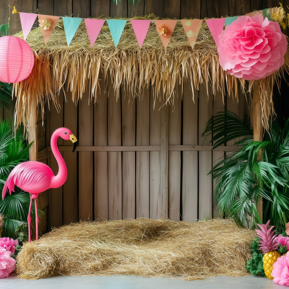 Tropische Hintergrundbilder Flamingo Tiki Hut Sommer Hintergrund GQ4-292